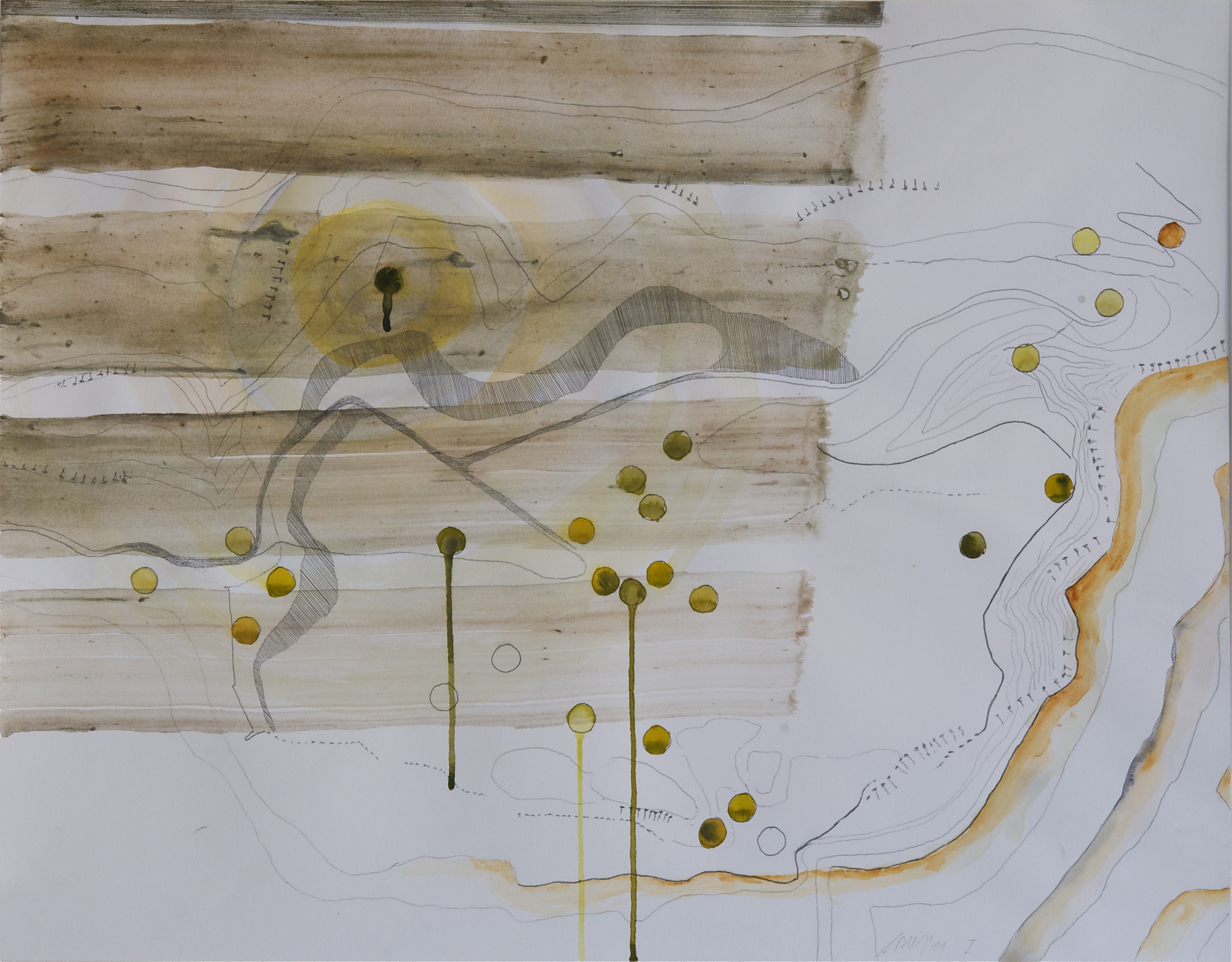 Landschaft I, Verschiedene Materialien auf Papier, 50 x 64 cm, 2011, Erwin Holl