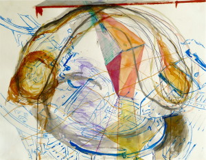 über Wege 7, Verschiedene Materialien auf Papier, 50 x 64 cm, 2006, Erwin Holl