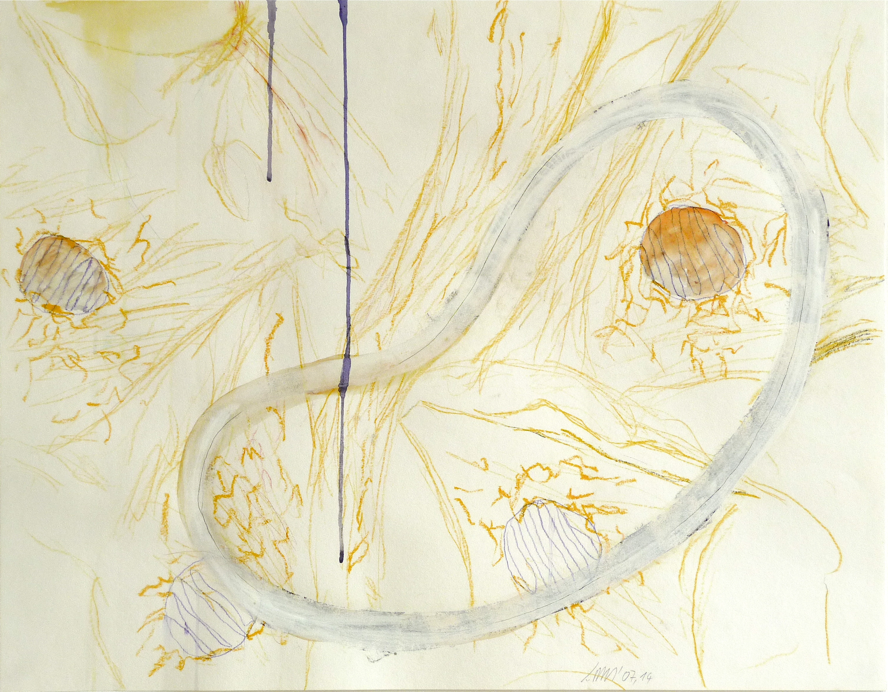 über Wege 14, Verschiedene Materialien auf Papier, 50 x 64 cm, 2007, Erwin Holl