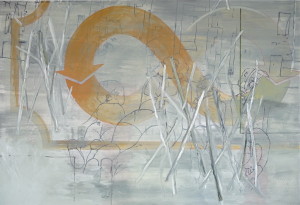 Oberholz, Acryl, Eitempera, Öl auf Baumwollstoff, 130 x 190 cm, 2013, Erwin Holl