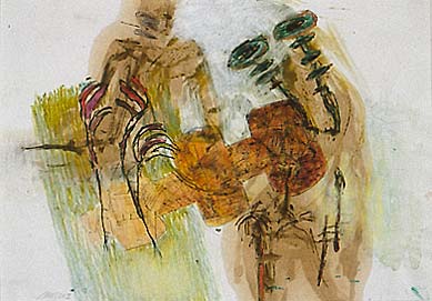 come fare III, Verschiedene Materialien auf Papier, 43 x 61 cm, 2001, Erwin Holl