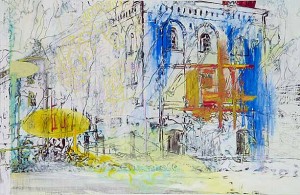 Flossenschlag III, Acryl, Eiöltempera und Öl auf Baumwollstoff, 130 x 200 cm, 2003, Erwin Holl