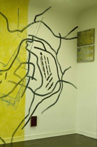 Konstellation 0192-3, Detail, Wandmalerei, Fotokopie auf Leinwand, 1992, Erwin Holl