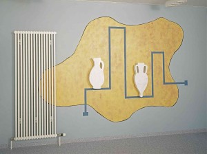 Gefäße 2, Marmor, Wandmalerei, 1999, "Kunst am Bau" Transfusionsmedizin Tübingen, Erwin Holl