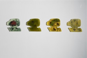 Metamorphose 1-4, Gießharz, Pigmente, Schlacke, Folien, 1998, Erwin Holl