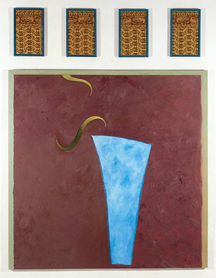 A mon seul desire, Öl auf Baumwolle, versch. Materialien, 5-tlg., 194 x 150 cm, 1988, Erwin Holl