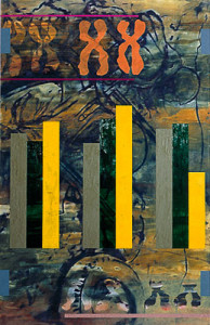 Verwandtschaft I, Mischtechnik auf Baumwollstoff, 220 x 142 cm, 1996, Erwin Holl