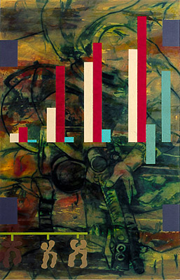 Verwandtschaft III, Mischtechnik auf Baumwollstoff, 220 x 142 cm, 1996, Erwin Holl
