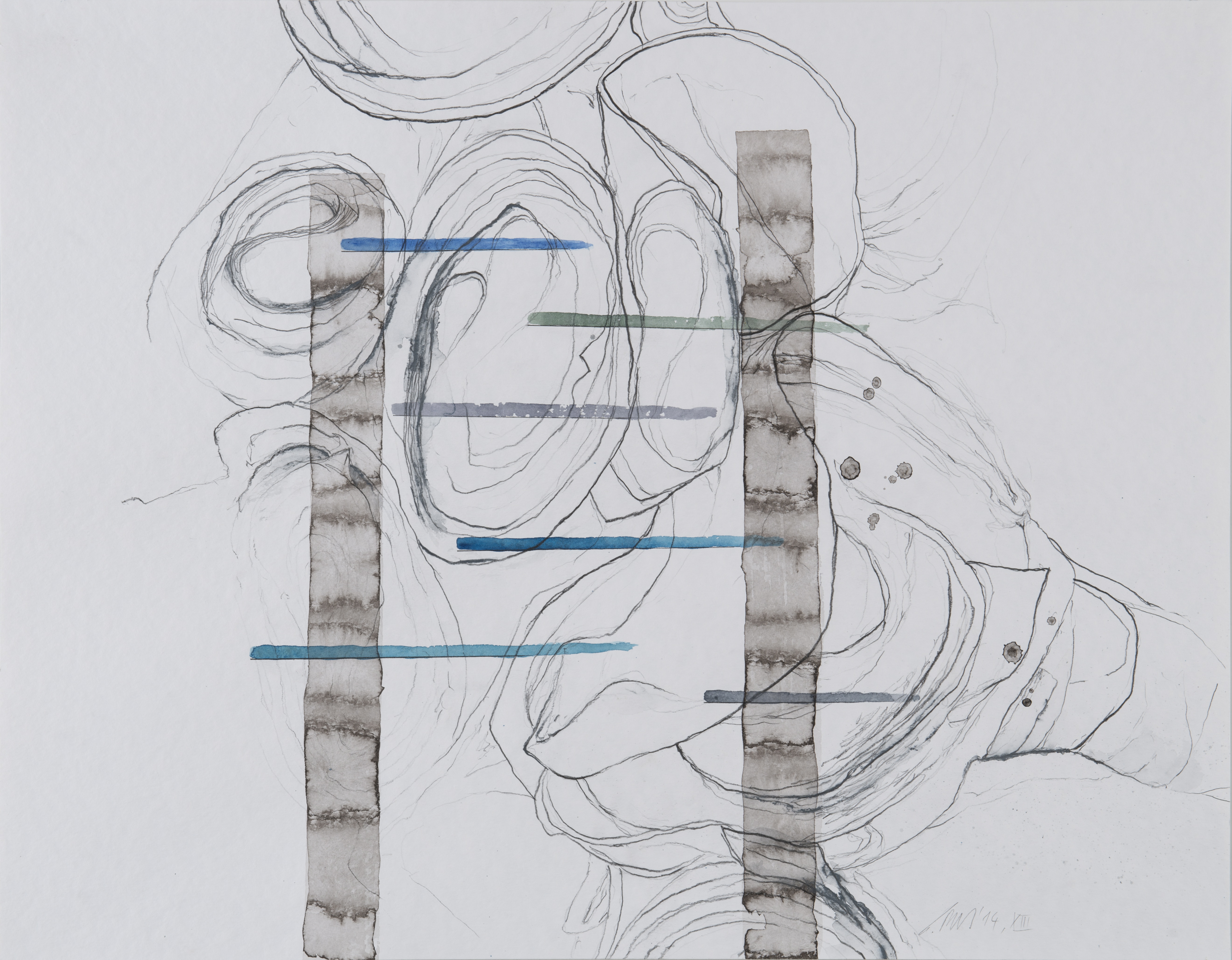 Faltung XIII, Verschiedene Materialien auf Papier, 50 x 64 cm, 2014, Erwin Holl