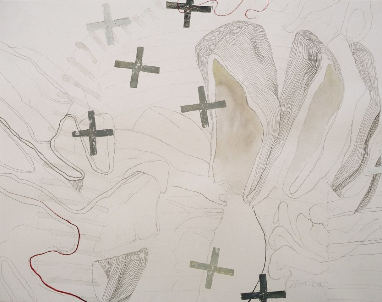 Faltung XVIII, Verschiedene Materialien auf Papier, 50 x 64 cm, 2015, Erwin Holl