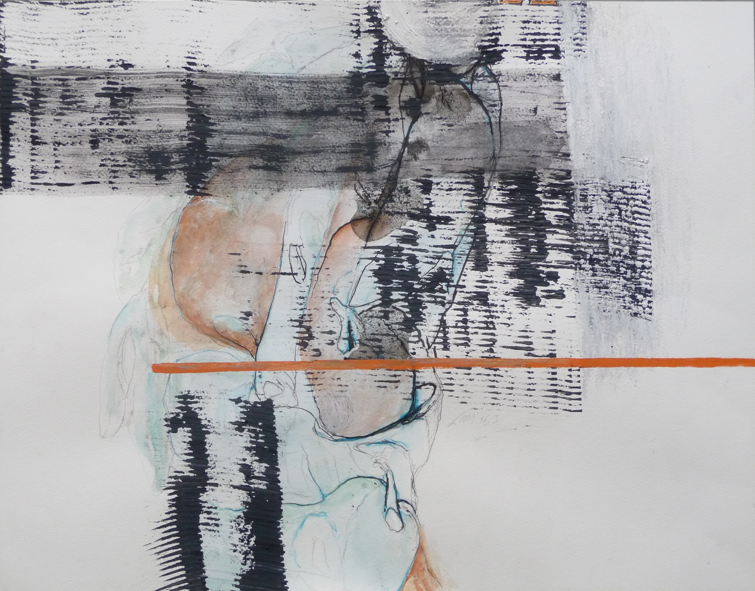 Behang I, Verschiedene Materialien auf Papier, 50 x 64 cm, 2016, Erwin Holl