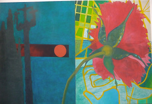 Grootendorst + calvaire, Acryl, Eiöltempera und Öl auf Baumwollstoff, 150 x 220 cm, 1989, Erwin Holl