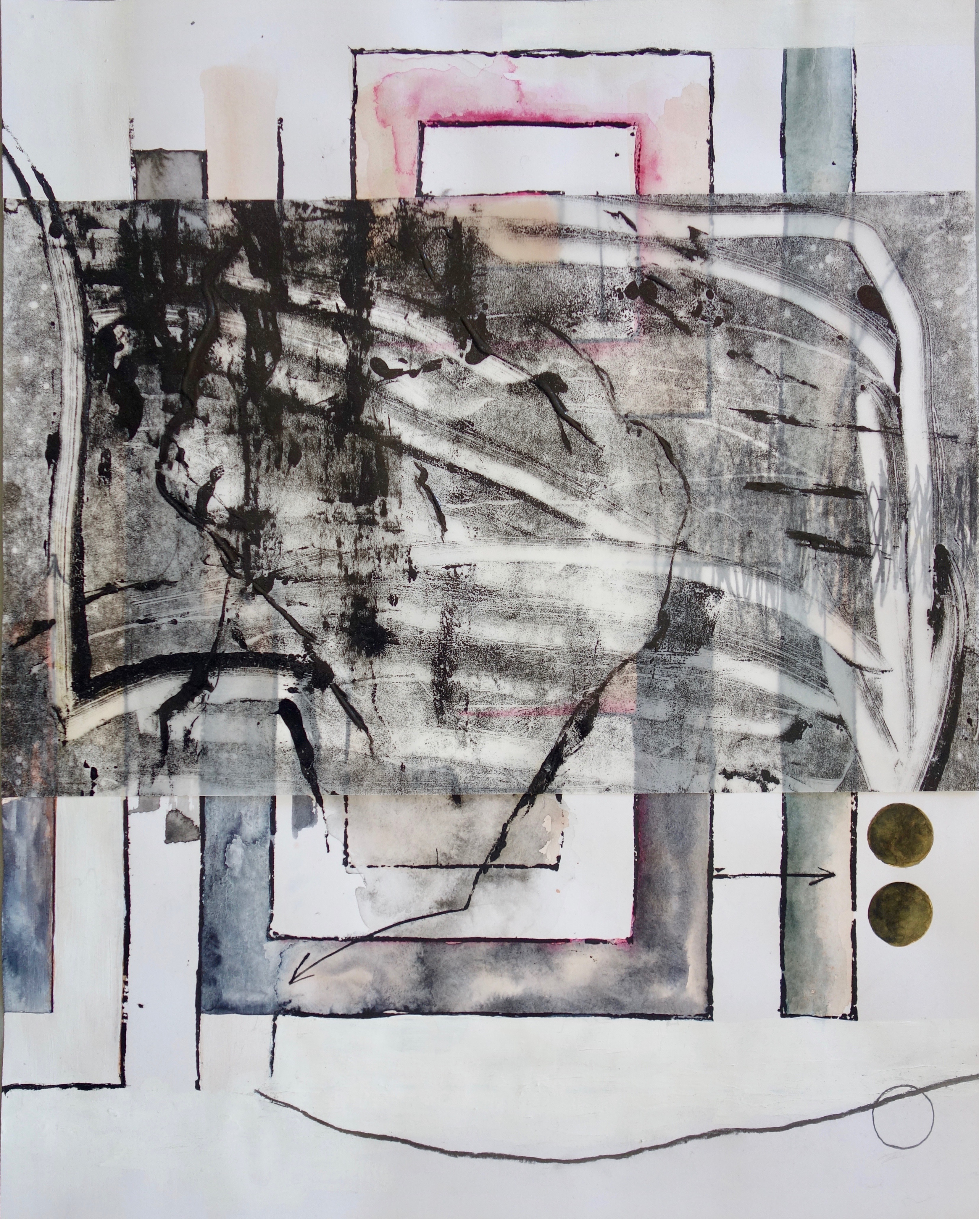 Mäander V / N, Verschiedene Materialien auf Papier, 50 x 40 cm, 2018/19, Erwin Holl