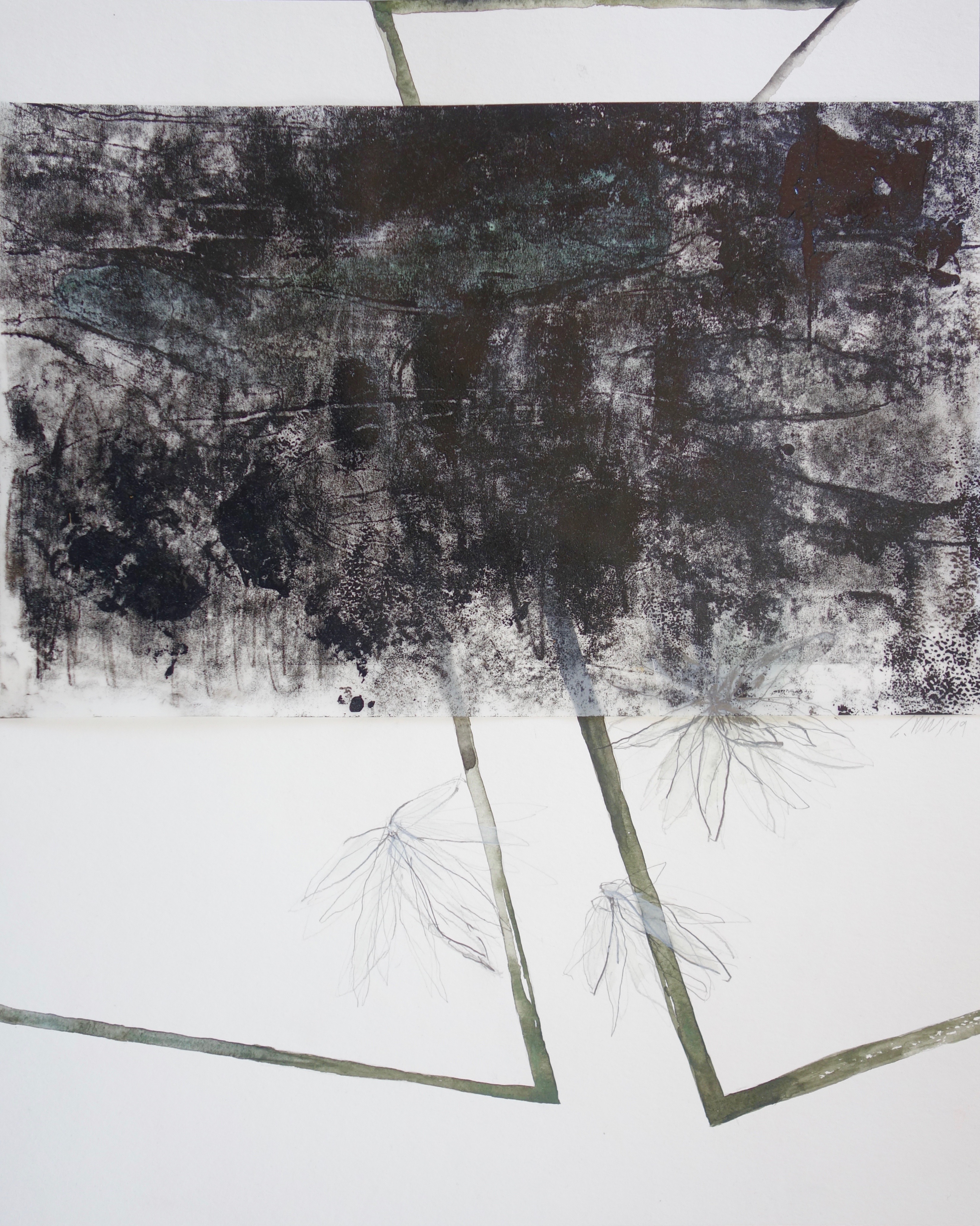 Black Rowney I, Verschiedene Materialien auf Papier, 50 x 40 cm, 2019, Erwin Holl
