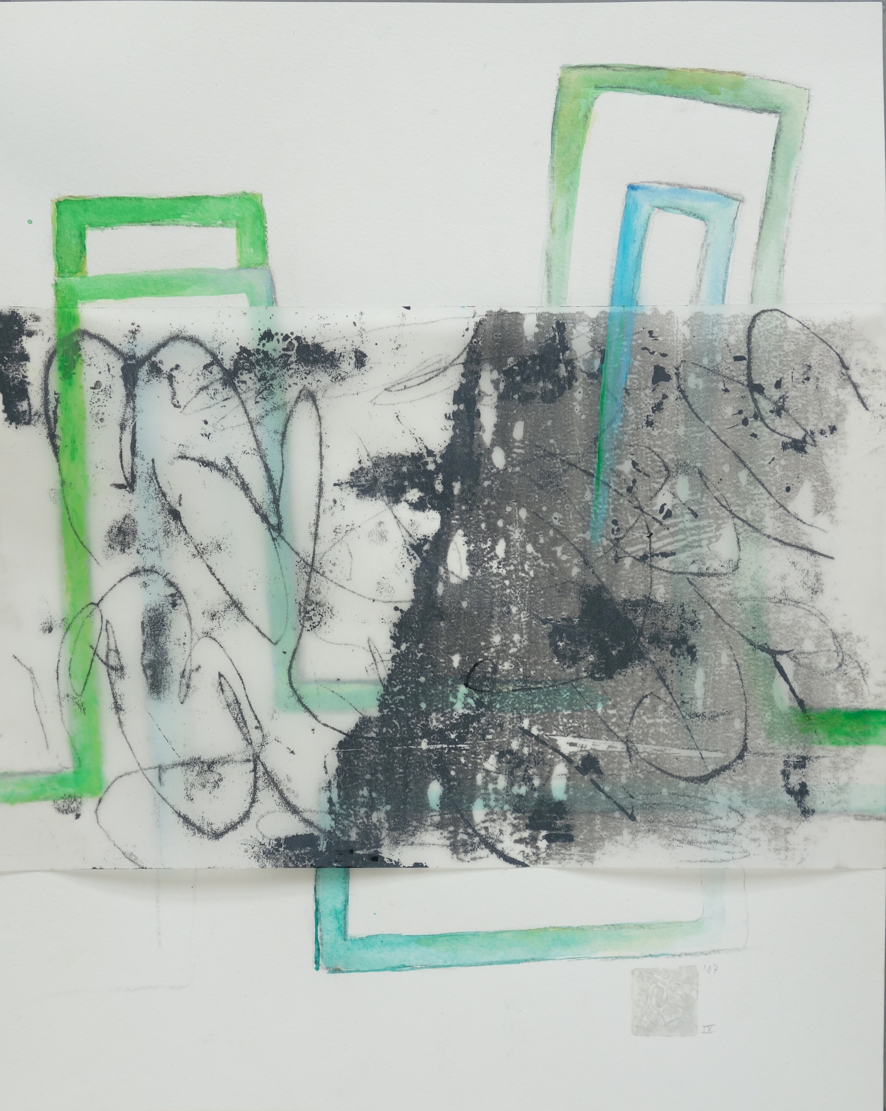 verso-recto IX, Verschiedene Materialien auf Papier, 50 x 40 cm, 2017, Erwin Holl