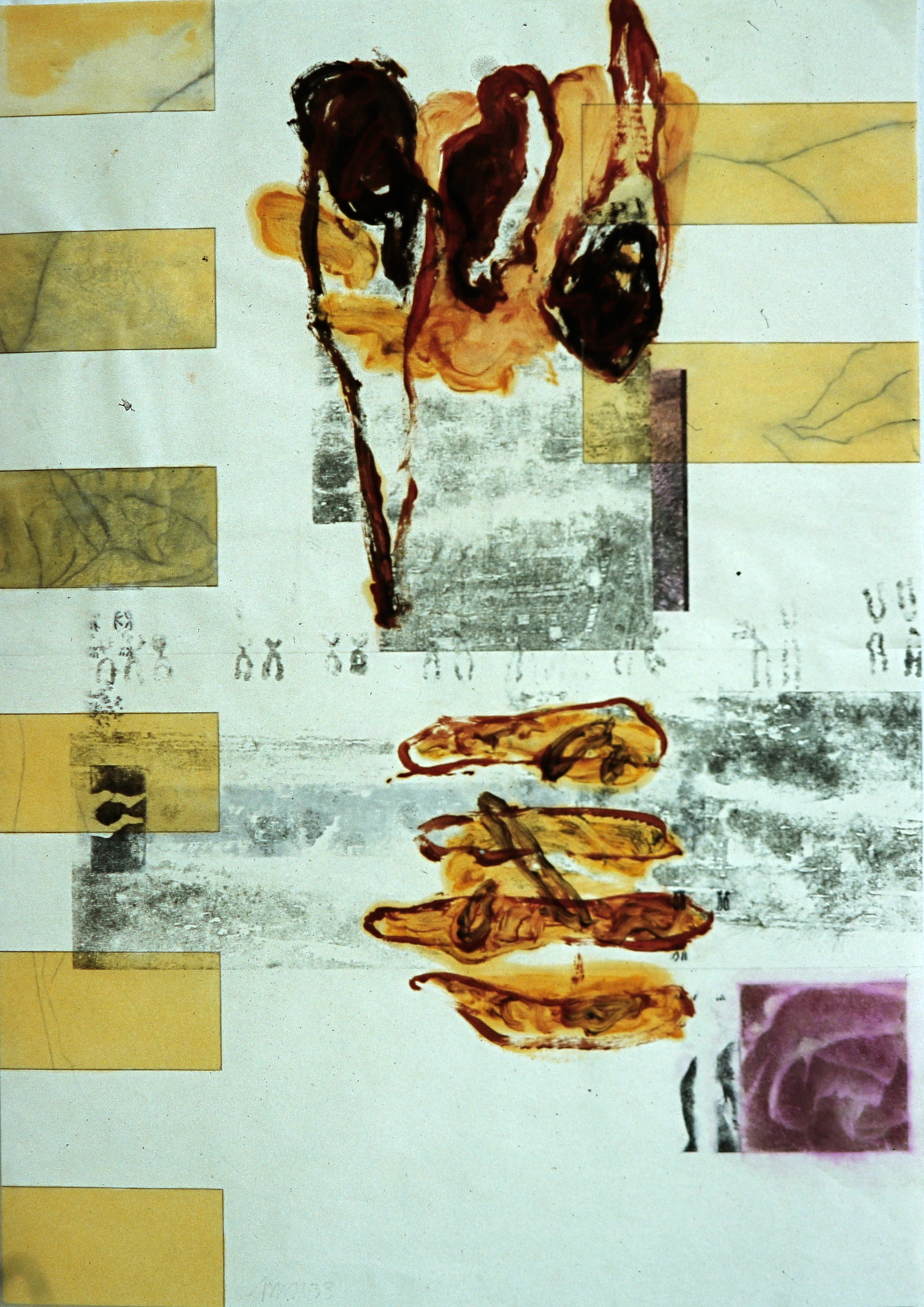Affaires Ètranges 5, Bleistift, Eiöltempera und Fotokopieumdruck auf Papier, 86 x 61 cm, 1993, Erwin Holl