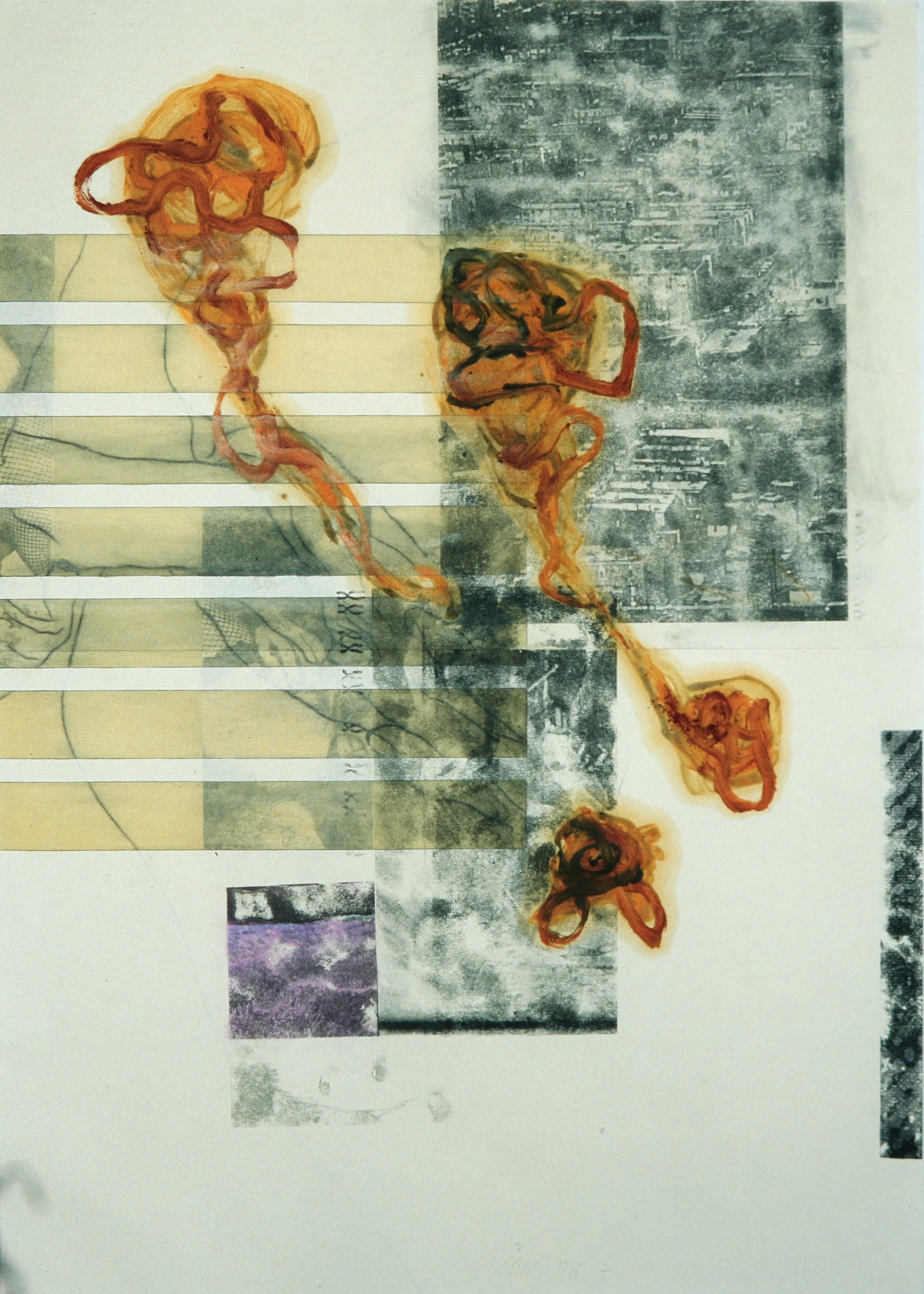 Affaires Ètranges 7, Bleistift, Eiöltempera und Fotokopieumdruck auf Papier, 86 x 61 cm, 1996, Erwin Holl