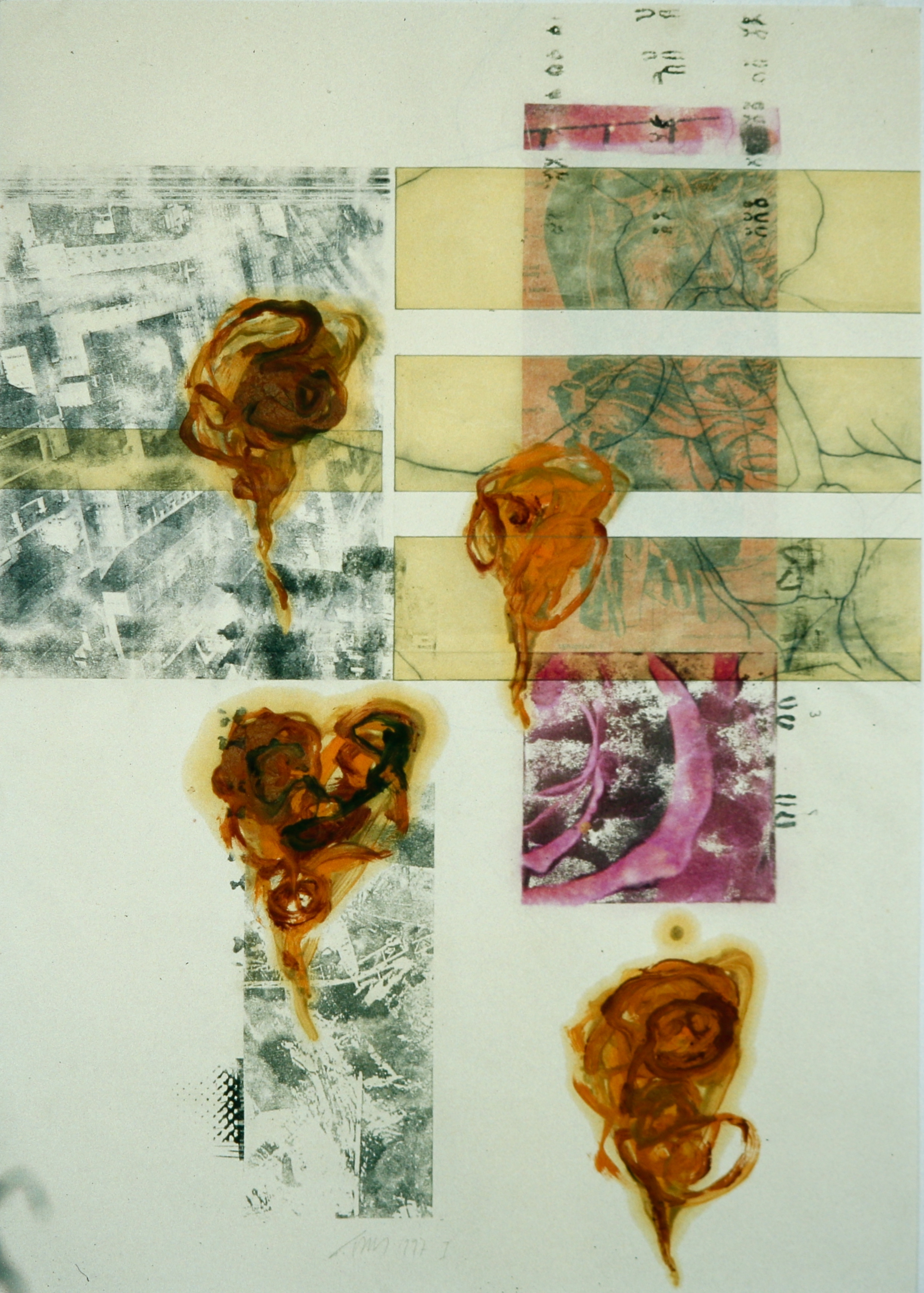 Affaires Ètranges I, Bleistift, Eiöltempera und Fotokopieumdruck auf Papier, 86 x 61 cm, 1997, Erwin Holl