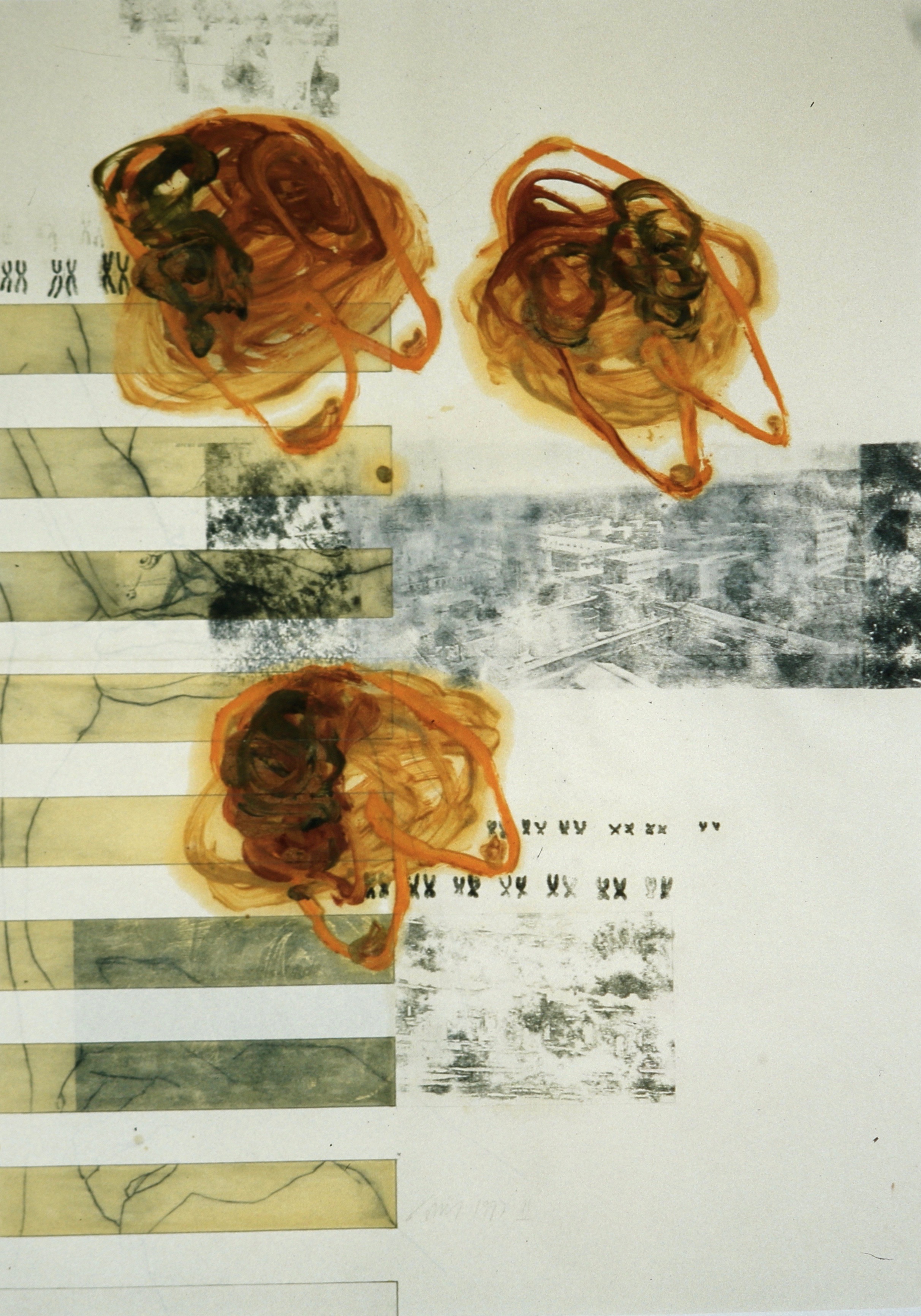 Affaires Ètranges VI, Bleistift, Eiöltempera und Fotokopieumdruck auf Papier, 86 x 61 cm, 1997, Erwin Holl