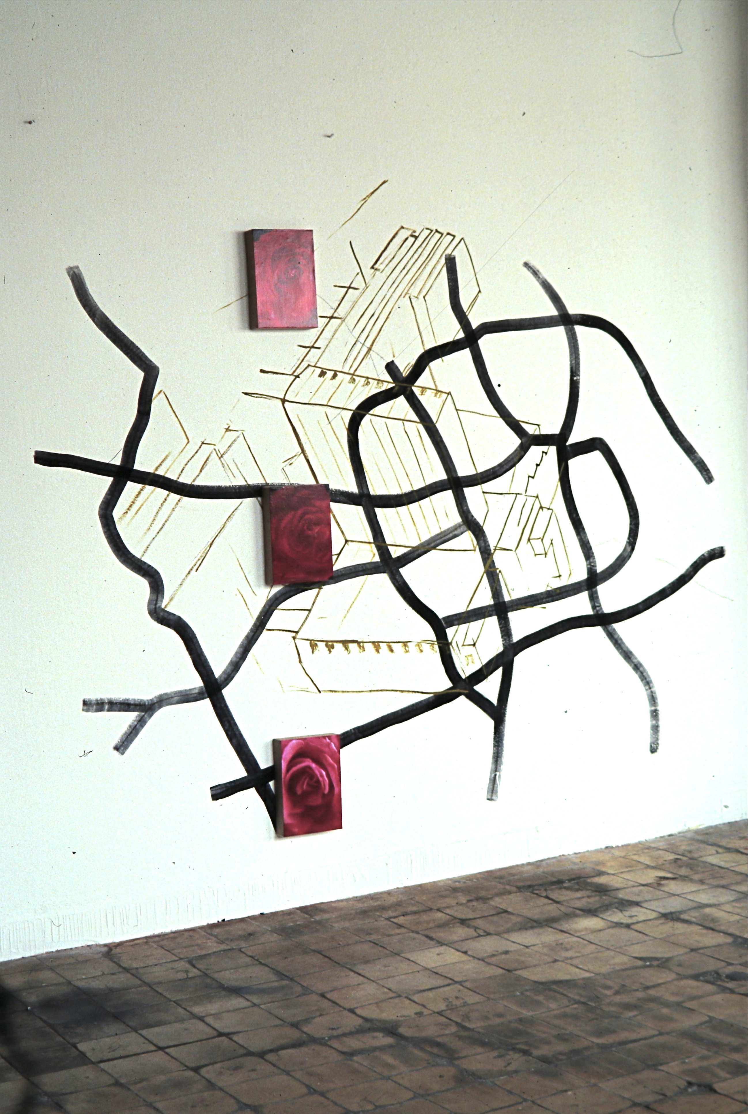Wandarbeit 2, Wandmalerei, Fotokopie auf Leinwand, 1991/92, Erwin Holl