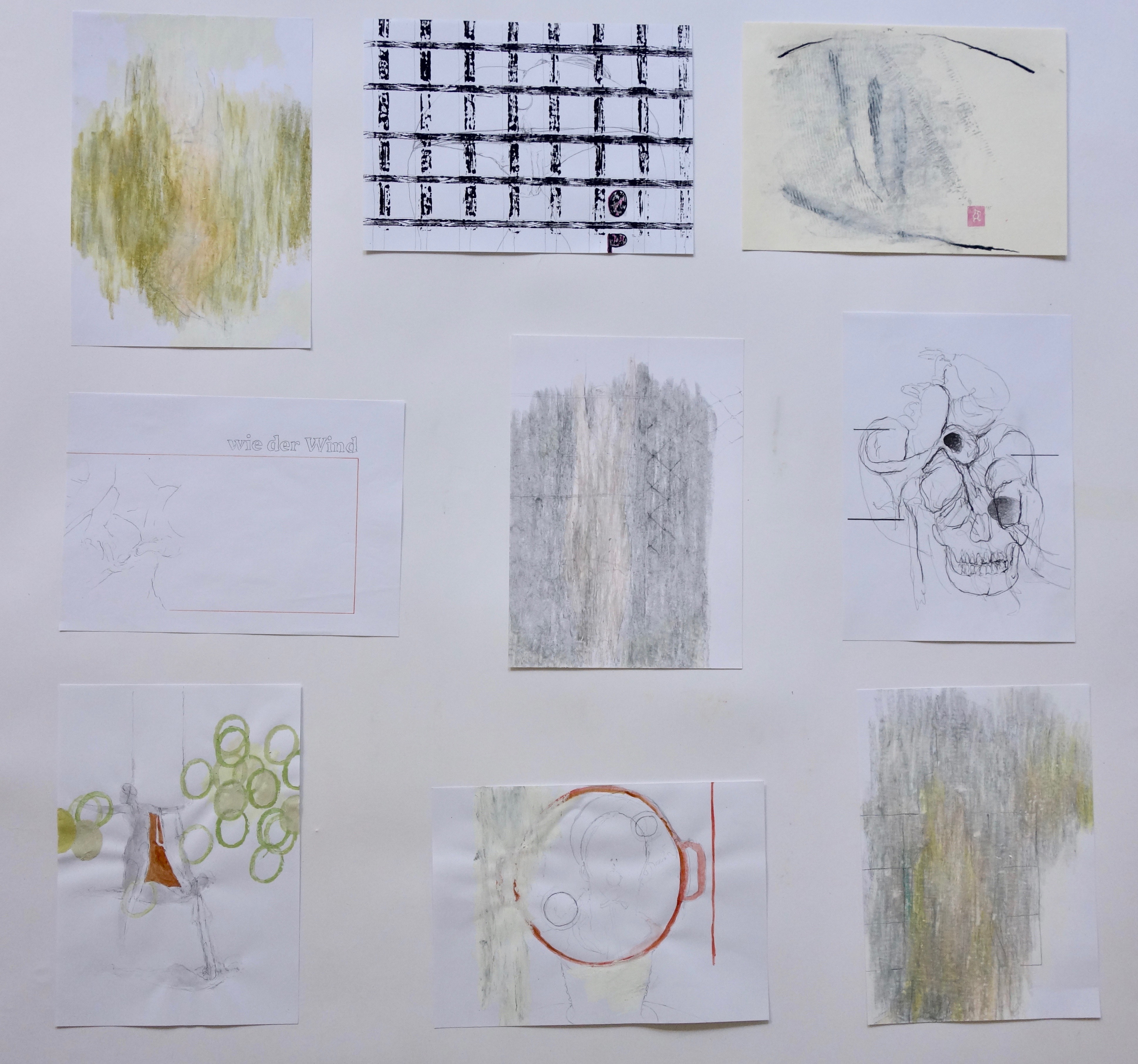 Zeichnungen, Verschiedene Materialien auf Papier, 29,7 x 21 cm, 2018, Erwin Holl