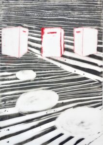 Kontingenz 19, Monotypie auf Transparentpapier, 84/83,5 x 59,5 cm, 2021, Erwin Holl