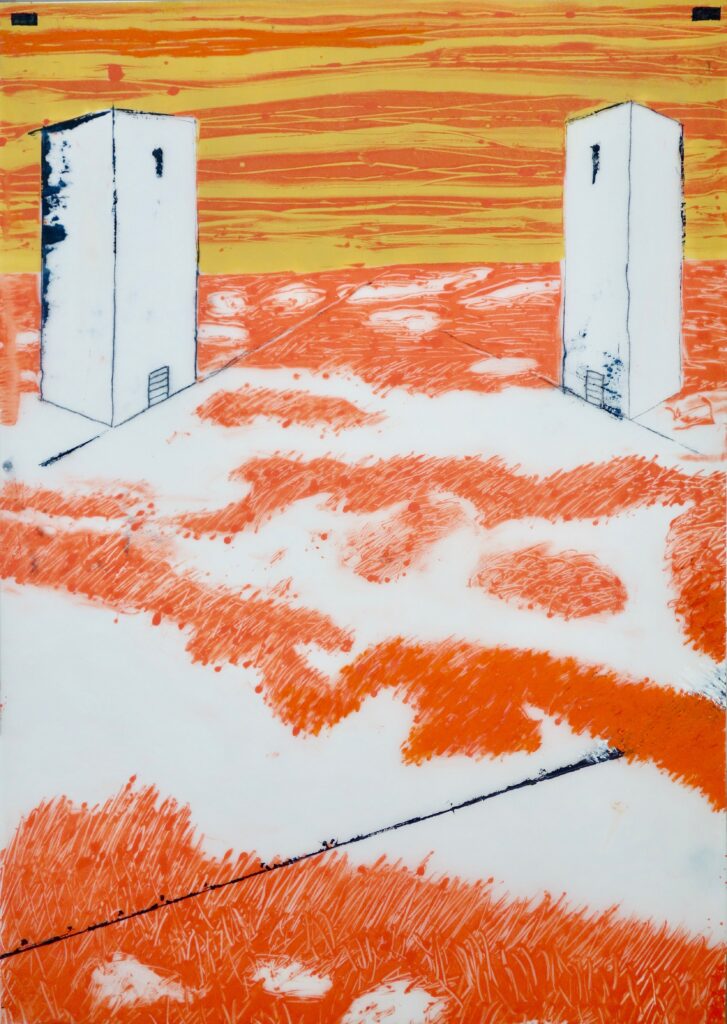 Kontingenz 22, Monotypie auf Transparentpapier, 84/83,5 x 59,5 cm, 2021/22, Erwin Holl