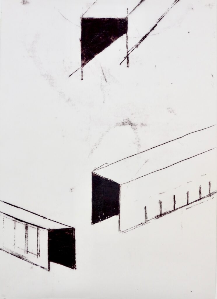 Kontingenz 3, Monotypie auf Transparentpapier, 59,5 x 42 cm, Erwin Holl