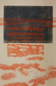 Kontingenz f, Monotypie auf Transparentpapier, 70 x 46 cm, 2022, Erwin Holl