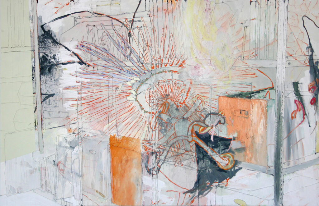 Häutung II, Acryl, Eiöltempera und Öl auf Baumwollstoff, 130 x 200cm, 2004, Erwin Holl