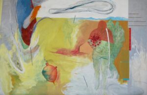 Landstück III, Acryl, Eiöltempera, Pastell und Öl auf Baumwollstoff, 130 x 200 cm, 2023, Erwin Holl