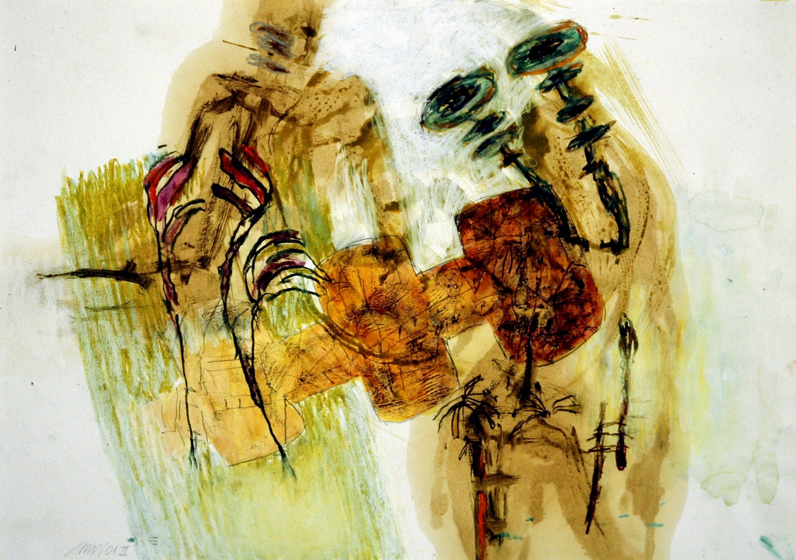 come fare III, Verschiedene Materialien auf Papier, 43 x 61 cm, 2002, Erwin Holl