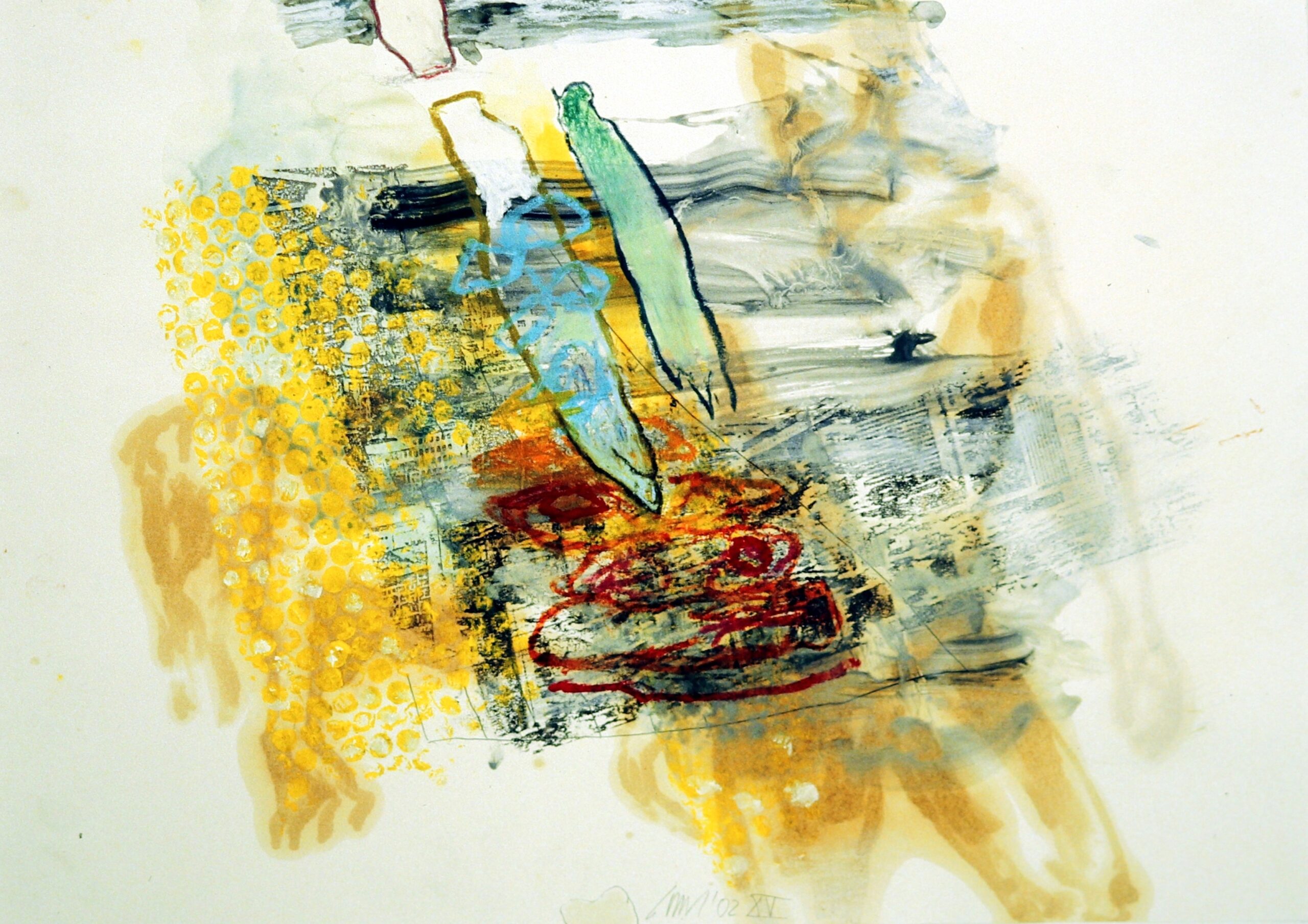 come fare XV, Verschiedene Materialien auf Papier, 43 x 61 cm, 2002, Erwin Holl