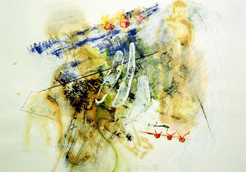 come fare XVII, Verschiedene Materialien auf Papier, 43 x 61 cm, 2002, Erwin Holl