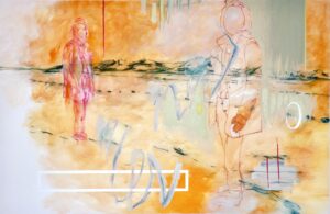 Landstück V, Acryl, Eiöltempera, Pastellkreide und Öl auf Baumwollstoff, 130 x 200 cm, 2023