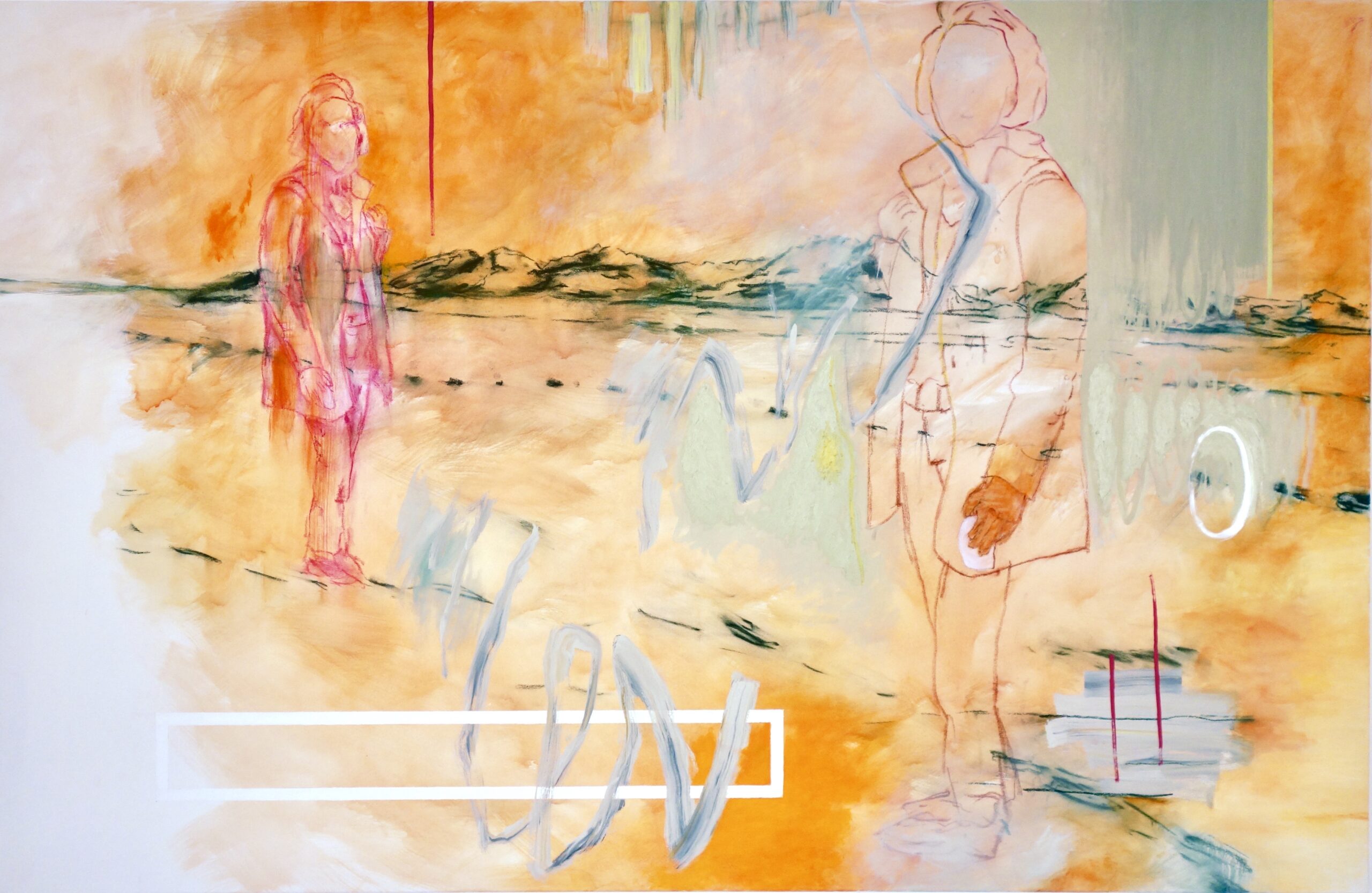 Landstück V, Acryl, Eiöltempera, Pastellkreide und Öl auf Baumwollstoff, 130 x 200 cm, 2023
