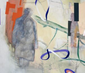 Orte VI, Acryl, Kohle, Pastellkreide, Eiöltempera und Öl auf Baumwollstoff, 190 x 220 cm, 2024
