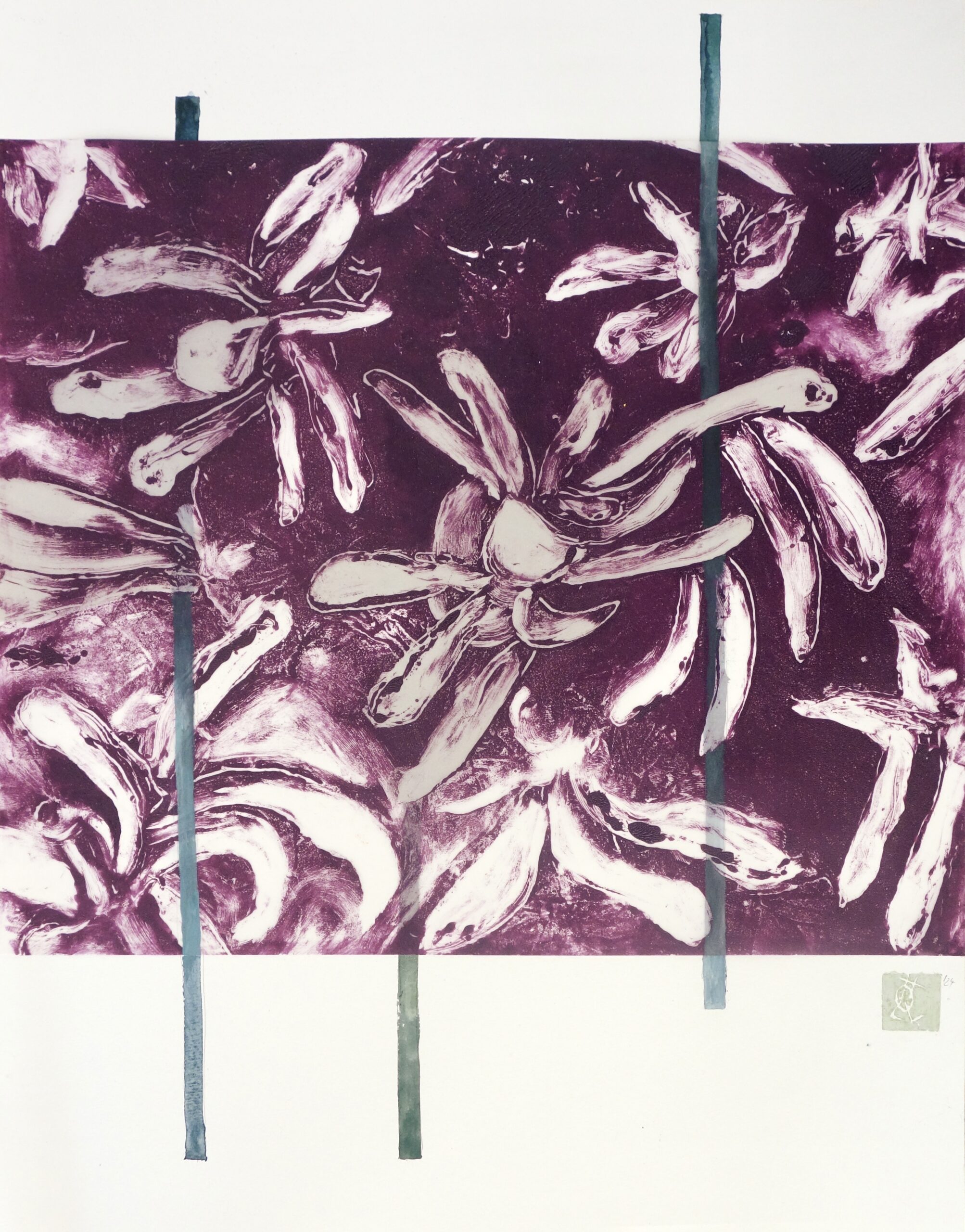 Speicher I, Monotypie und versch. Materialien auf ansparent-, und Papier, 64 x 50 cm, 2024