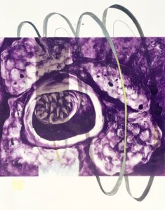 Speicher IV, Monotypie und versch. Materialien auf ansparent-, und Papier, 64 x 50 cm, 2024