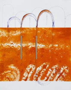 Verflechtung IV, Monotypie und versch. Materialien auf Tansparent-, und Papier, 50 x 40 cm, 2023