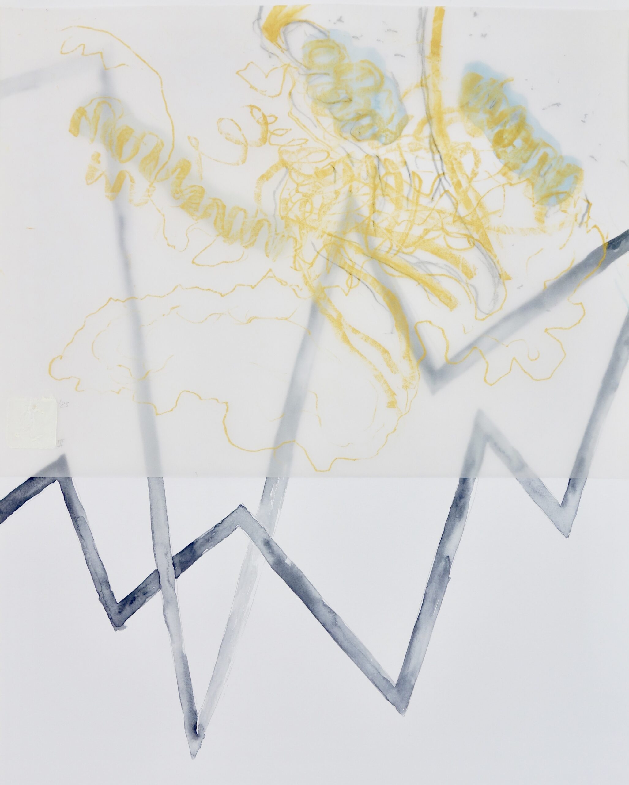 Verflechtung VI, Monotypie und versch. Materialien auf Tansparent-, und Papier, 50 x 40 cm, 2023