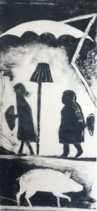 Ehrenwerte Gesellschaft 2, Monotypie auf Transparentpapier mit Öldruckfarbe, 185,5 x 91 cm,2024