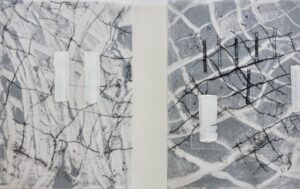 Netz 1 + 2, Monotypie und versch. Materialien auf Tansparent-, und Papier, 42 x 29,7 cm, 2024