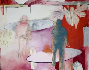 Orte VIII, Acryl, Kohle, Pastellkreide, Eiöltempera und Öl auf Baumwollstoff, 195 x 242 cm, 2025
